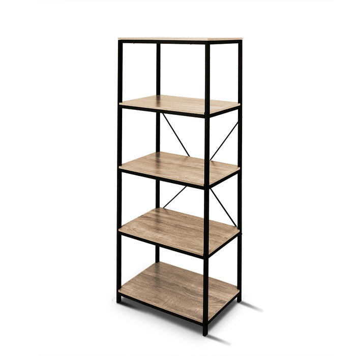 Rome Industrial Style 5-Tier Storage Bookshelf Oak