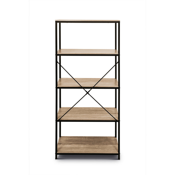 Rome Industrial Style 5-Tier Storage Bookshelf Oak