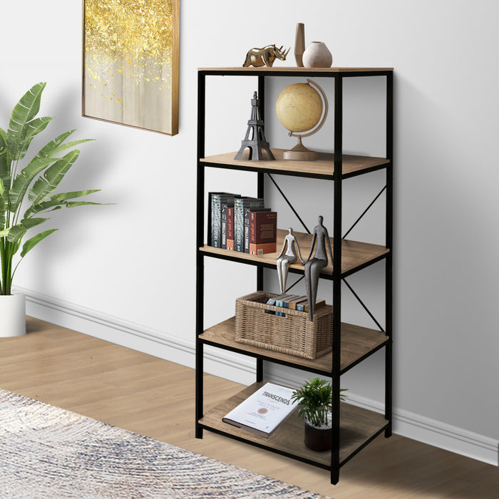 Rome Industrial Style 5-Tier Storage Bookshelf Oak
