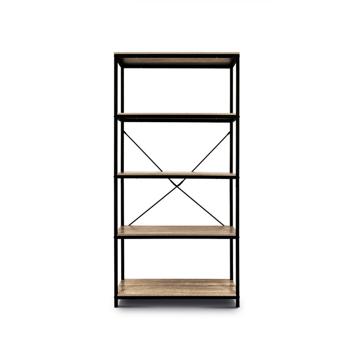Rome Industrial Style 5-Tier Storage Bookshelf Oak
