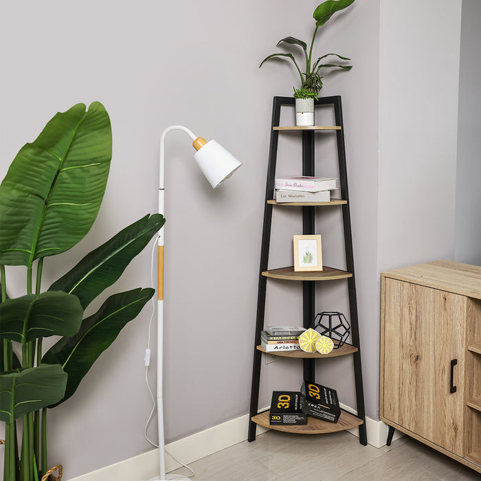 Rome Industrial Style 5 Tier Corner Shelf Oak