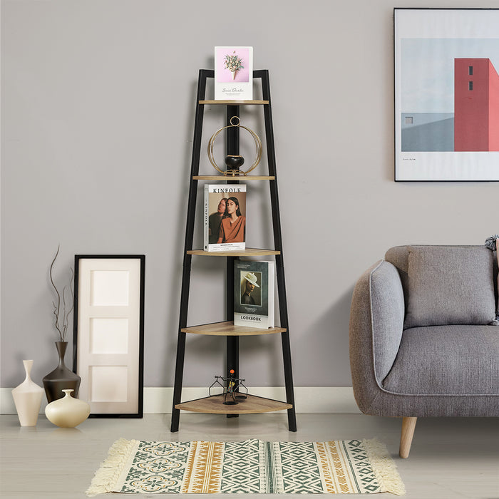 Rome Industrial Style 5 Tier Corner Shelf Oak