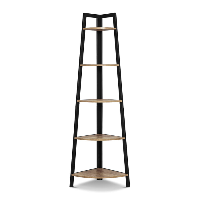 Rome Industrial Style 5 Tier Corner Shelf Oak