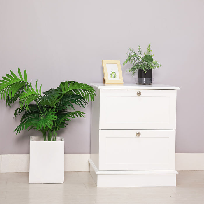 [Brand] white cabinet with plants and framed leaf illustration.
