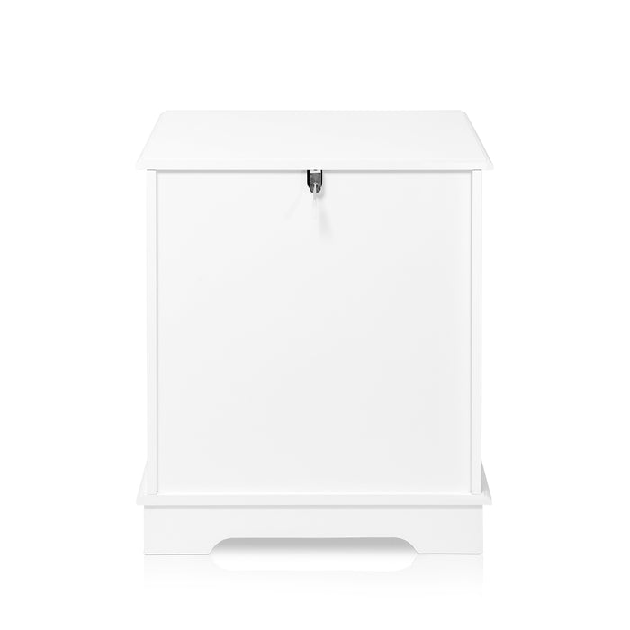 [Brand] white storage box with sleek, minimalistic design, closed.