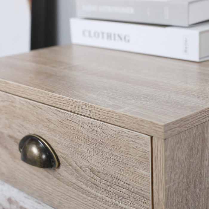 [Brand] wooden dresser with books, featuring a brass handle.