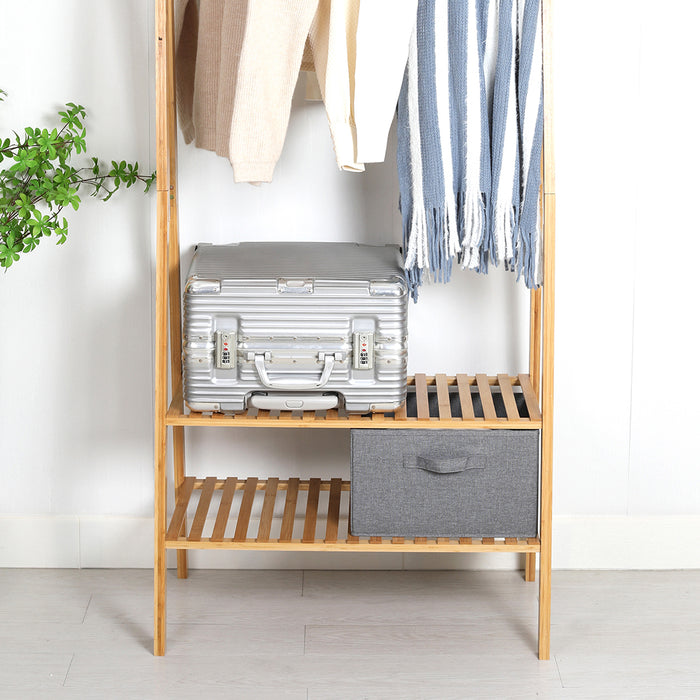 Colin Bamboo Clothes Rack with 2-Tier Storage Shelves Natural