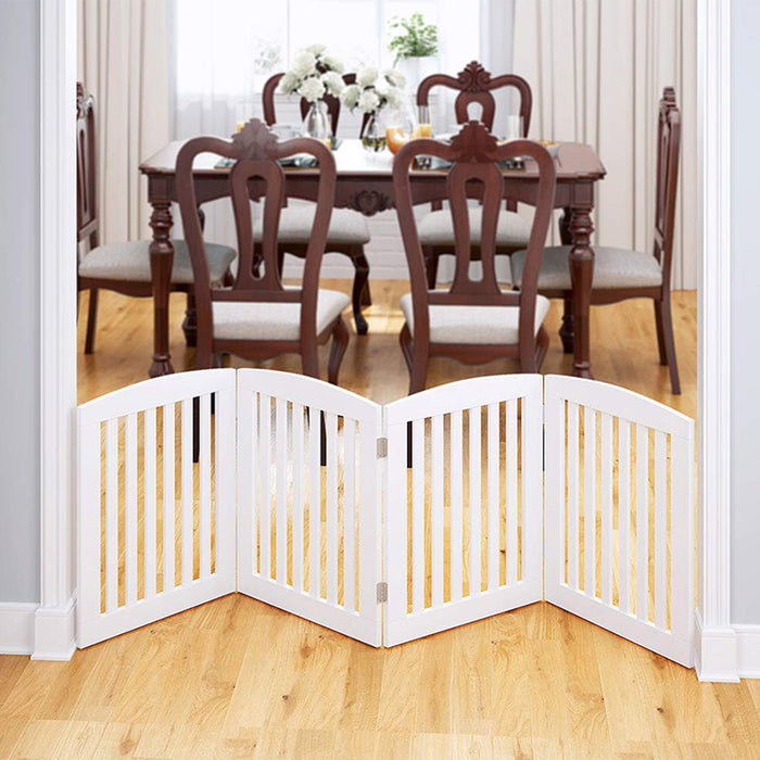 Freestanding Wooden Pet Gate 4 Panel Foldable Fence White