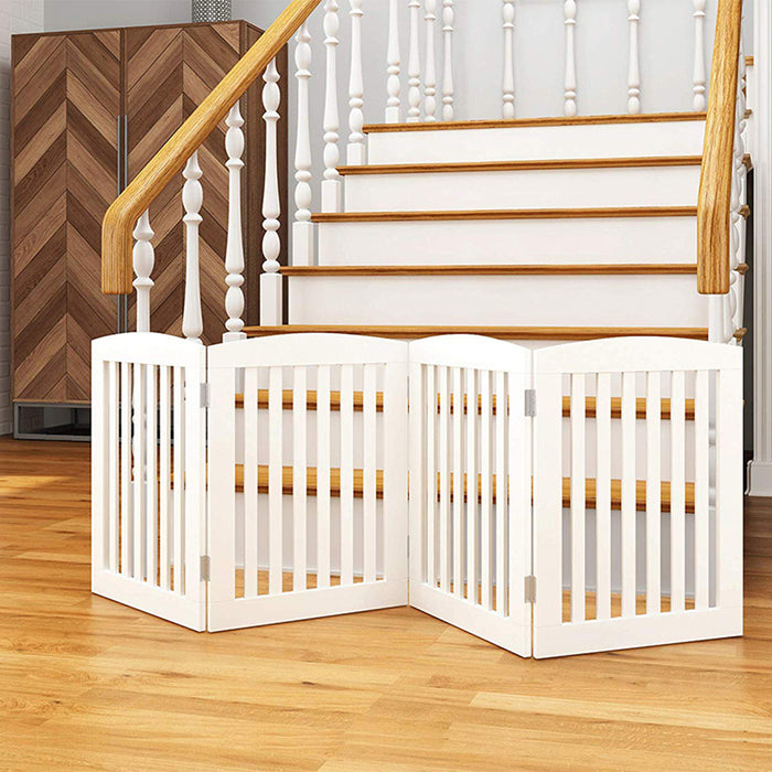 Freestanding Wooden Pet Gate 4 Panel Foldable Fence White