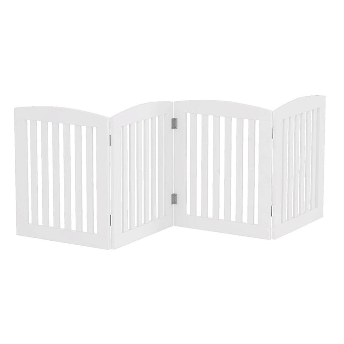 Freestanding Wooden Pet Gate 4 Panel Foldable Fence White