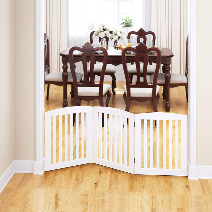 Freestanding Wooden Pet Gate 3 Panel Foldable Fence White