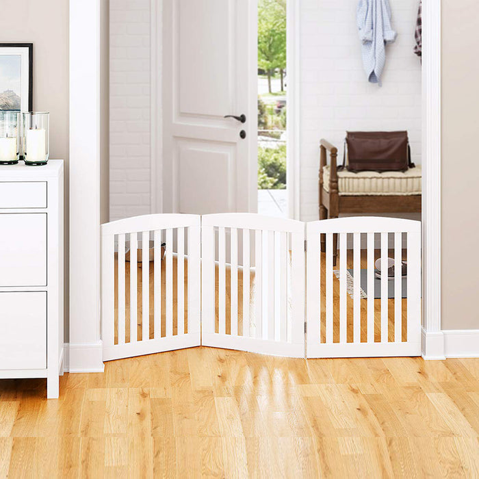 Freestanding Wooden Pet Gate 3 Panel Foldable Fence White