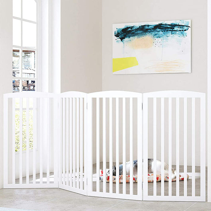 Wooden Freestanding Pet Gate 4 Panels White