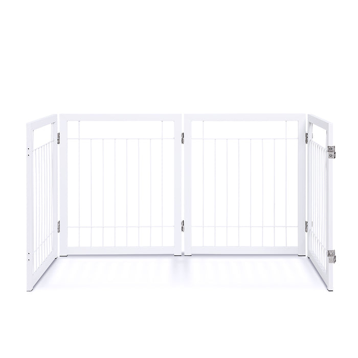 Freestanding Metal Pet Gate 4 Panel Foldable Fence White