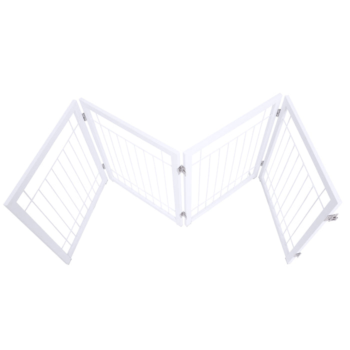Freestanding Metal Pet Gate 4 Panel Foldable Fence White
