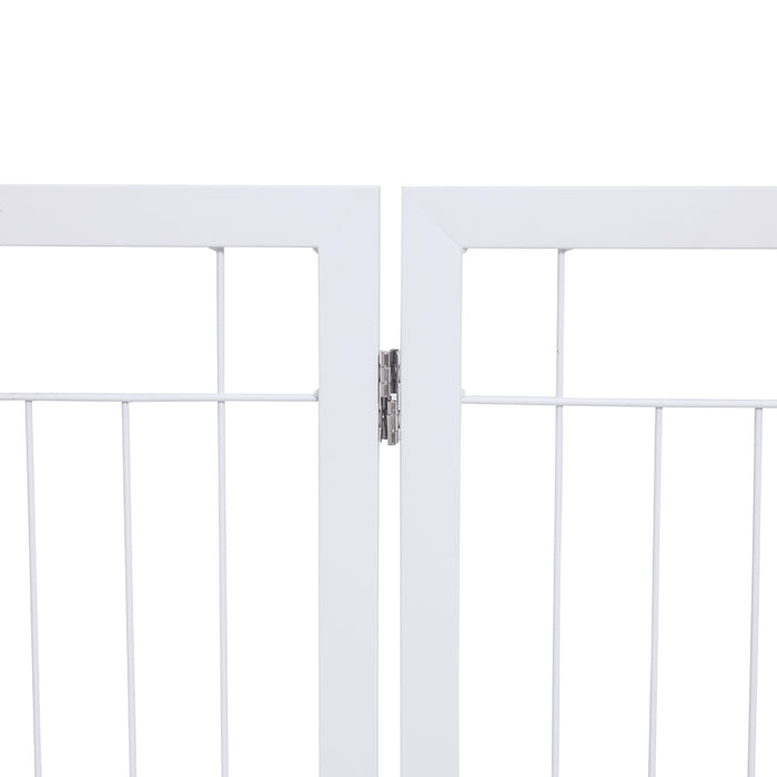 Freestanding Metal Pet Gate 4 Panel Foldable Fence White