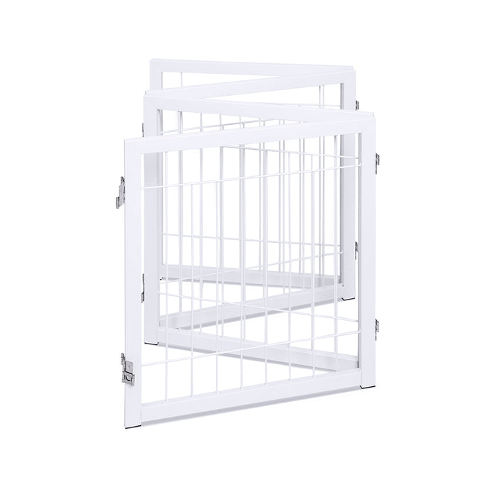 Freestanding Metal Pet Gate 4 Panel Foldable Fence White