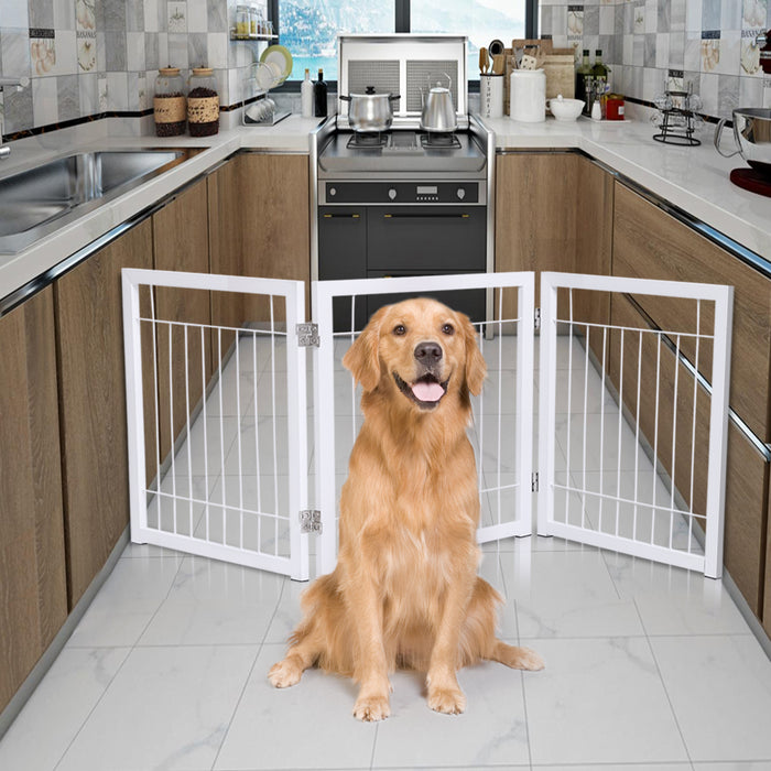 Freestanding Metal Pet Gate 3 Panel Foldable Fence White