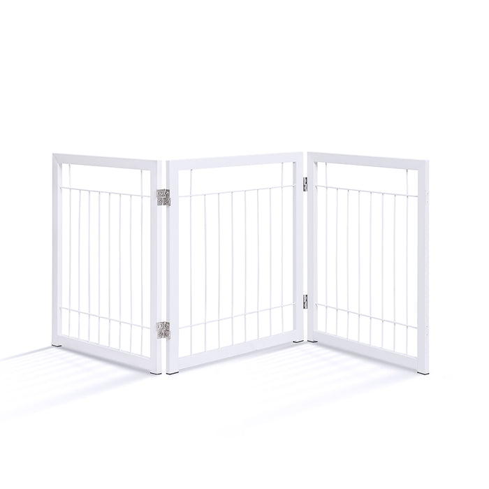 Freestanding Metal Pet Gate 3 Panel Foldable Fence White