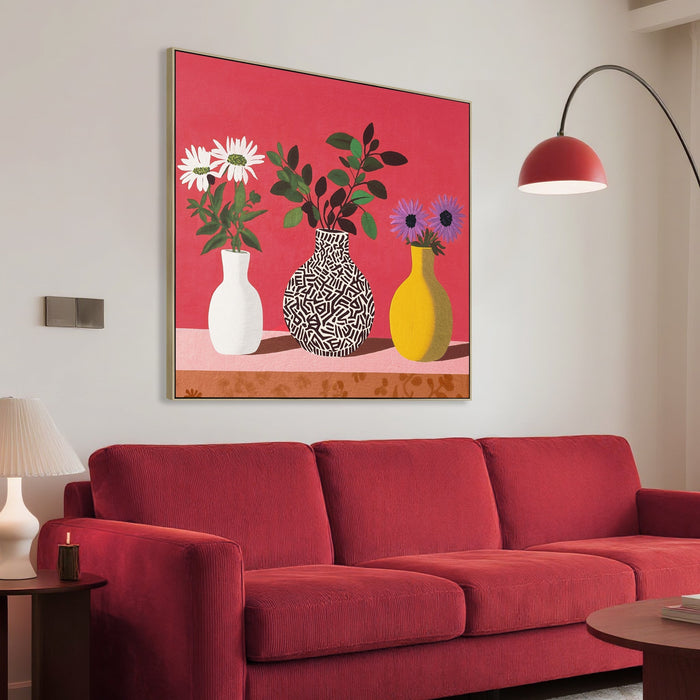 Petals Porcelains 40 x 40cm Framed Canvas - Natural