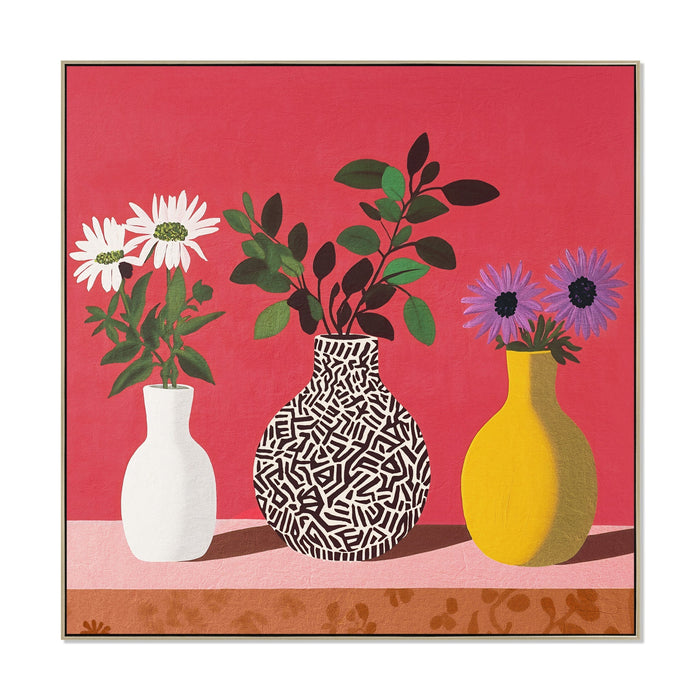 Petals Porcelains 40 x 40cm Framed Canvas - Natural