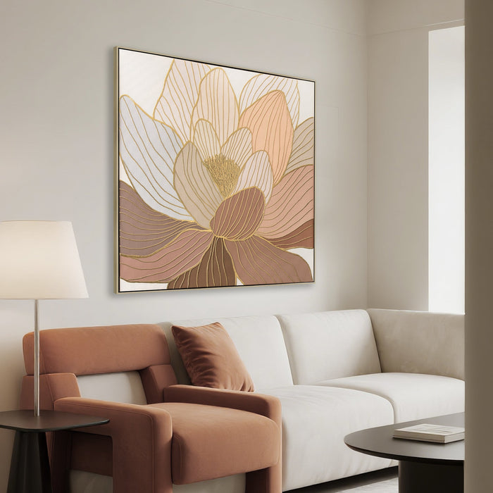 Golden Petal Reverie Style A 80 x 80cm Framed Canvas - Natural