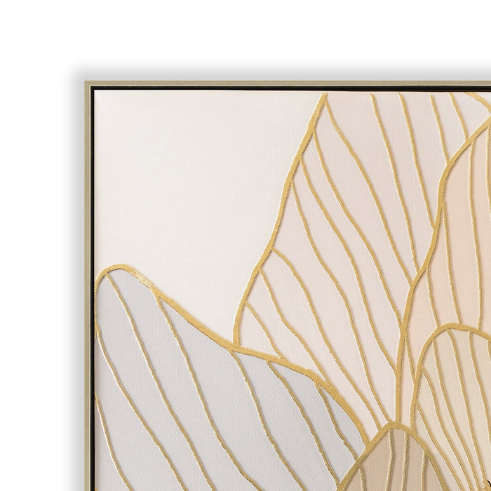 Golden Petal Reverie Style A 80 x 80cm Framed Canvas - Natural