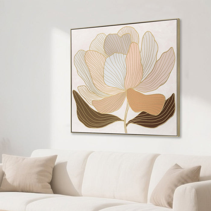 Golden Petal Reverie Style B 80 x 80cm Framed Canvas - Natural