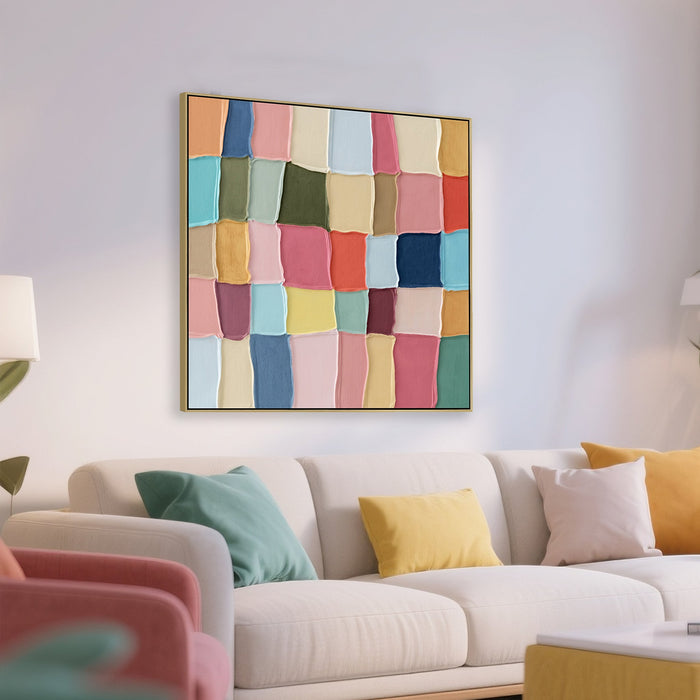 Patchi 100 x 100cm Framed Canvas - Light Natural