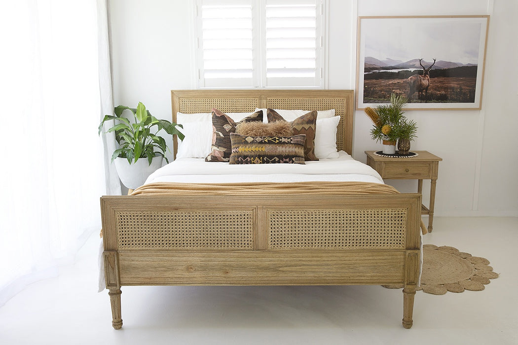 Harrison Cane King Bed - Weathered Oak