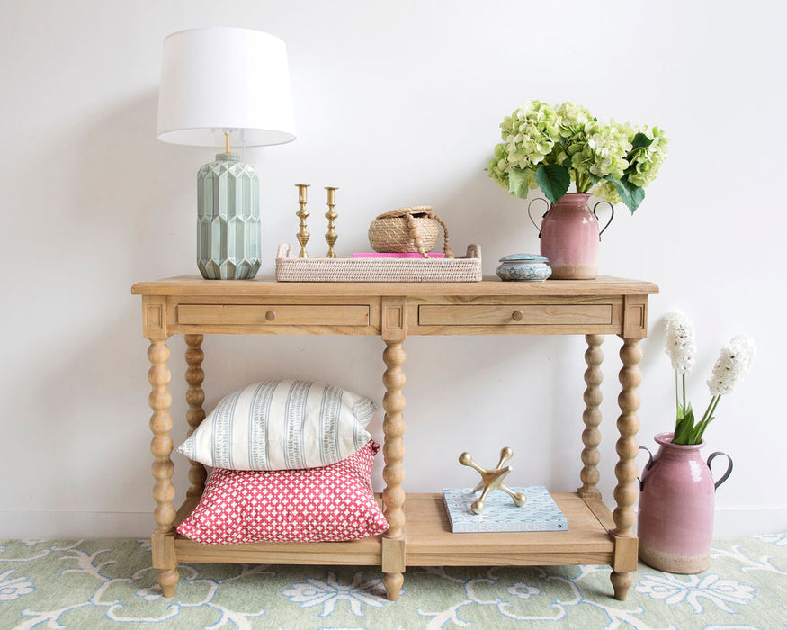 Stradbroke Bobbin Console Table - Herringbone top with 2 drawer