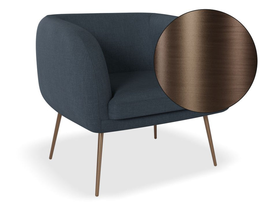 Amour Lounge Chair - Midnight Blue - Brushed Matt Bronze Legs