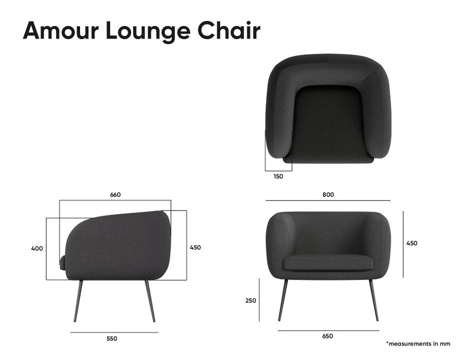 Amour Lounge Chair - Storm Grey - Brushed Matt Bronze Legs