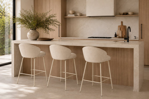 Anders Counter Stool - Natural Upholstery with White Legs - White Natural