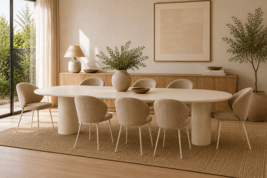 Anders Dining Chair - Pebble Upholstery with White Legs