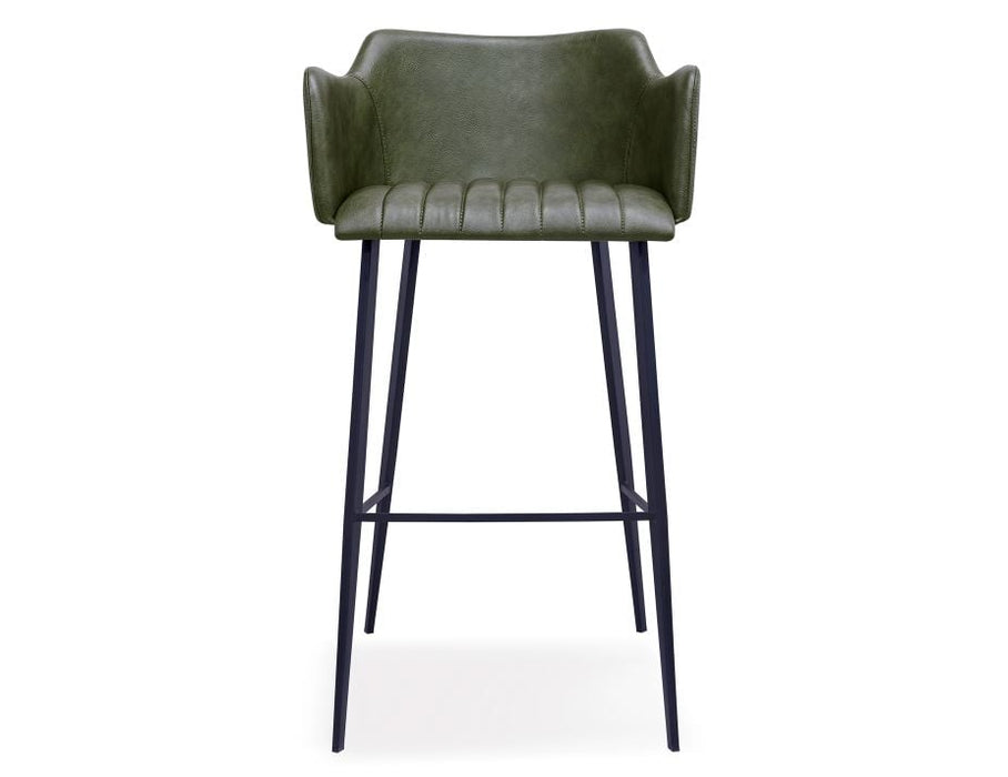 Andorra Bar Stool Vintage Green Seat - 75cm Seat Height Commercial Bar, Leather, Metal