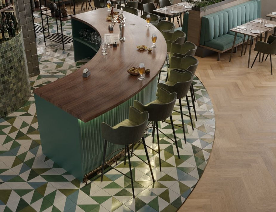 Andorra Bar Stool Vintage Green Seat - 75cm Seat Height Commercial Bar, Leather, Metal