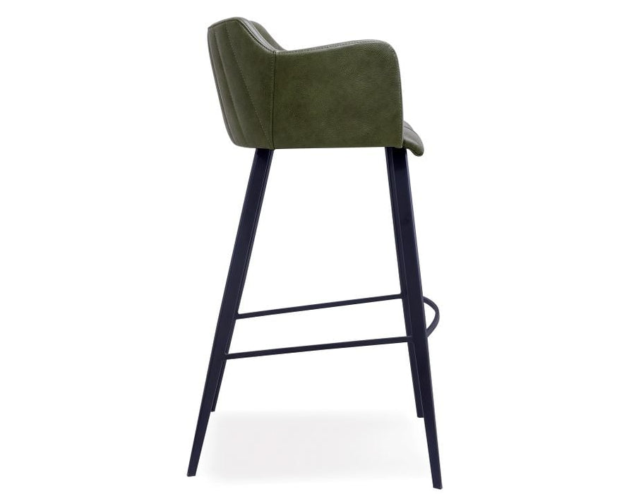 Andorra Bar Stool Vintage Green Seat - 75cm Seat Height Commercial Bar, Leather, Metal