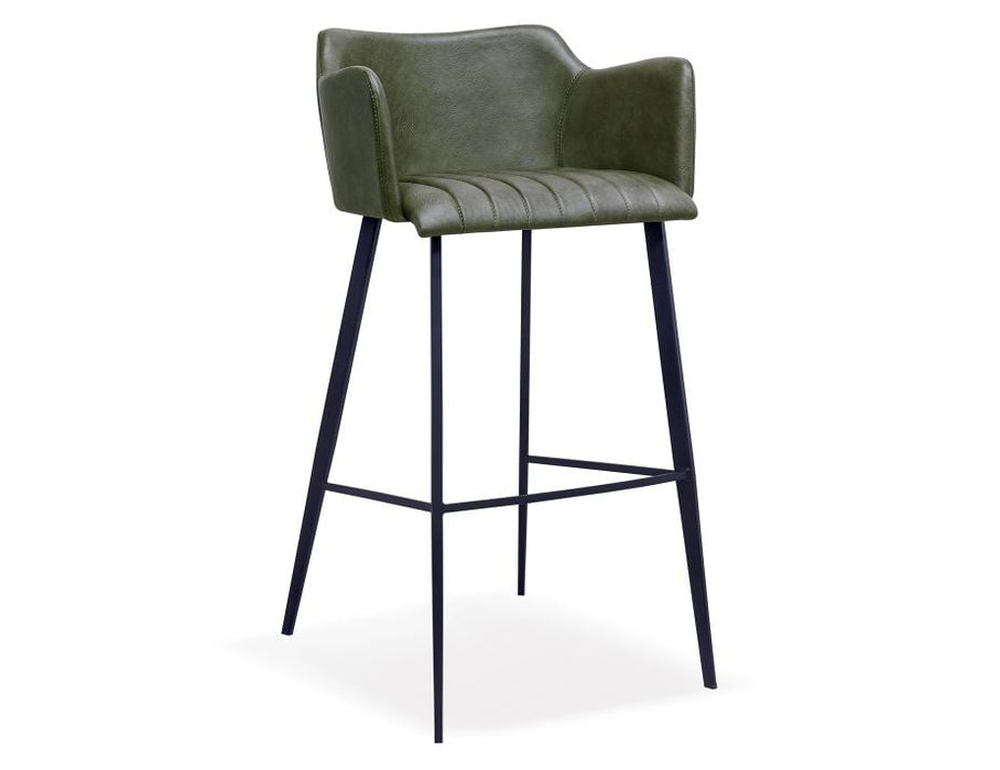 Andorra Bar Stool Vintage Green Seat - 75cm Seat Height Commercial Bar, Leather, Metal