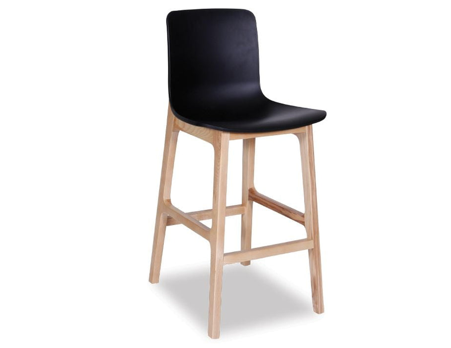 Ara Stool - Natural - Black Shell - Bar Bench Seat Height 74cm - Black Seat - Natural Ash legs