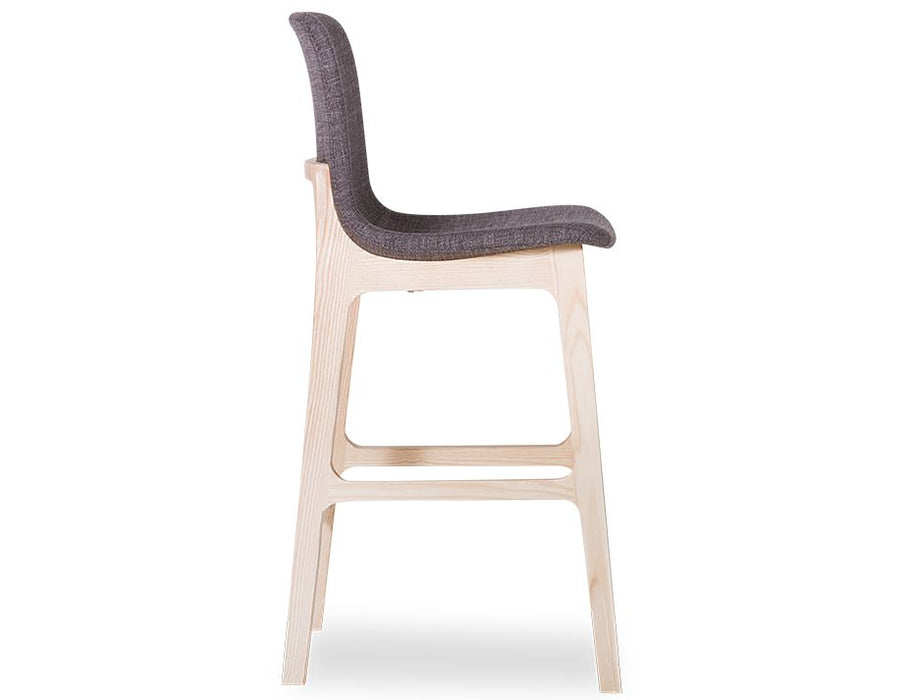 Ara Bar Stool Natural Frame Grey Upholstered Seat - 66cm Kitchen Seat height