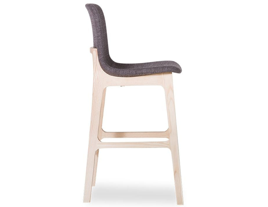 Ara Bar Stool Natural Frame Grey Upholstered Seat - 74cm Bar/Counter Seat Height