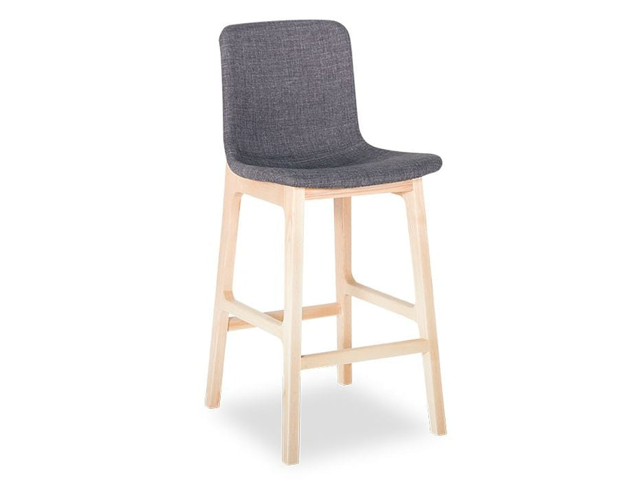 Ara Bar Stool Natural Frame Grey Upholstered Seat - 74cm Bar/Counter Seat Height