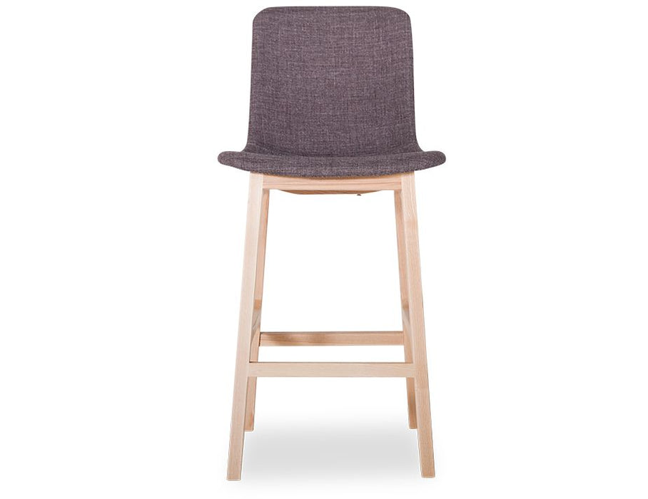 Ara Bar Stool Natural Frame Grey Upholstered Seat - 66cm Kitchen Seat height