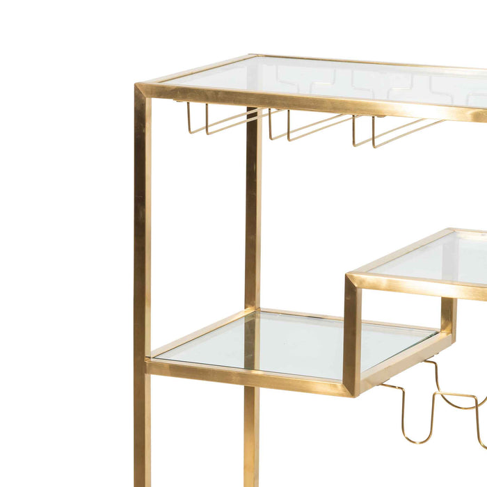 CBR6223-BS Glass Bar Cart - Brushed Gold Base