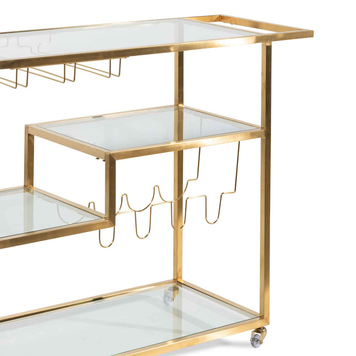 CBR6223-BS Glass Bar Cart - Brushed Gold Base