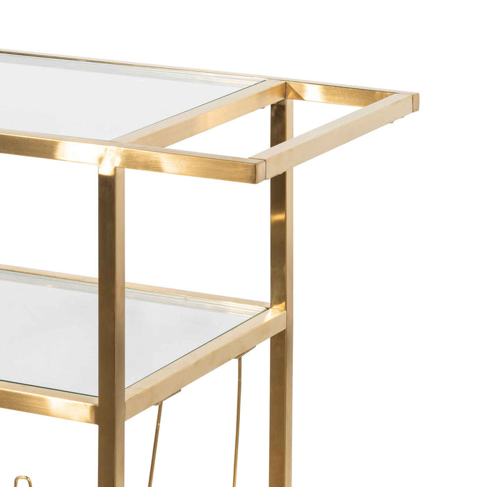 CBR6223-BS Glass Bar Cart - Brushed Gold Base