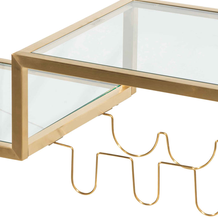 CBR6223-BS Glass Bar Cart - Brushed Gold Base