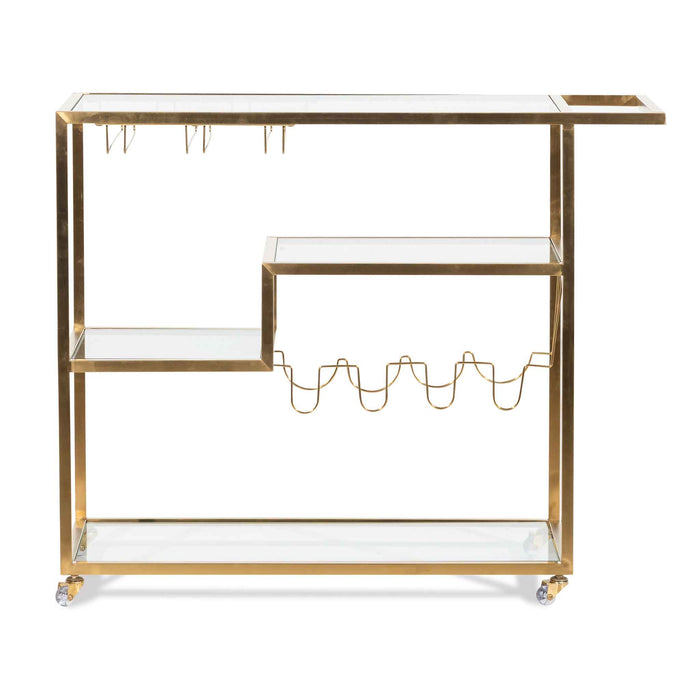 CBR6223-BS Glass Bar Cart - Brushed Gold Base