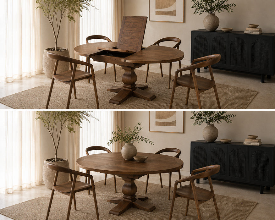 Ascot Round Extension Dining Table - 150/200cm - Brushed Brown Nut - Dt Asc Rnd Ext Bnut 150/200 Plank